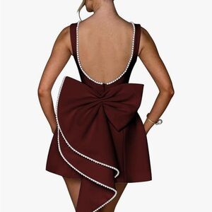 Elegant Burgundy Bow-Back Dress